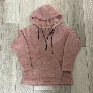 PINK Fuzzy Quarter Zip Sweatshirt, Size Small